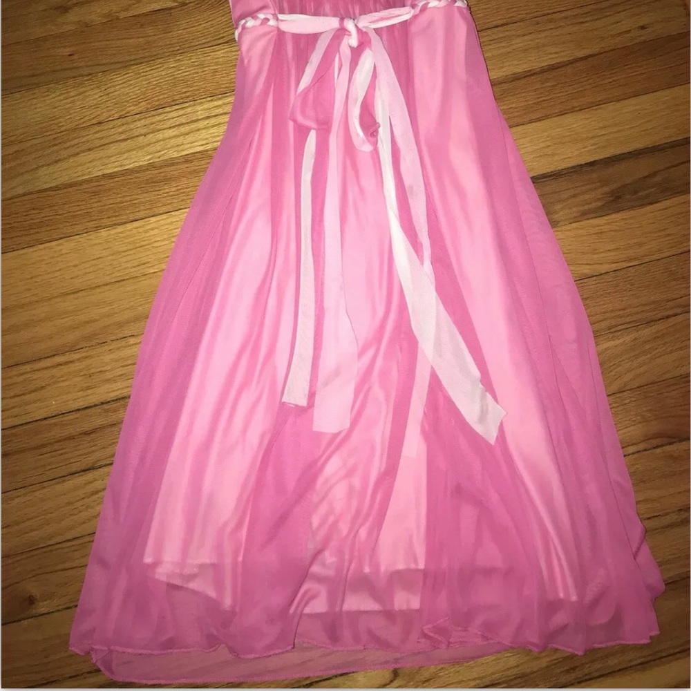 Ruby Rox Pink White Layered Flowy A-line Spaghetti Tank Dress Braided Belt Sz M - Picture 5 of 5